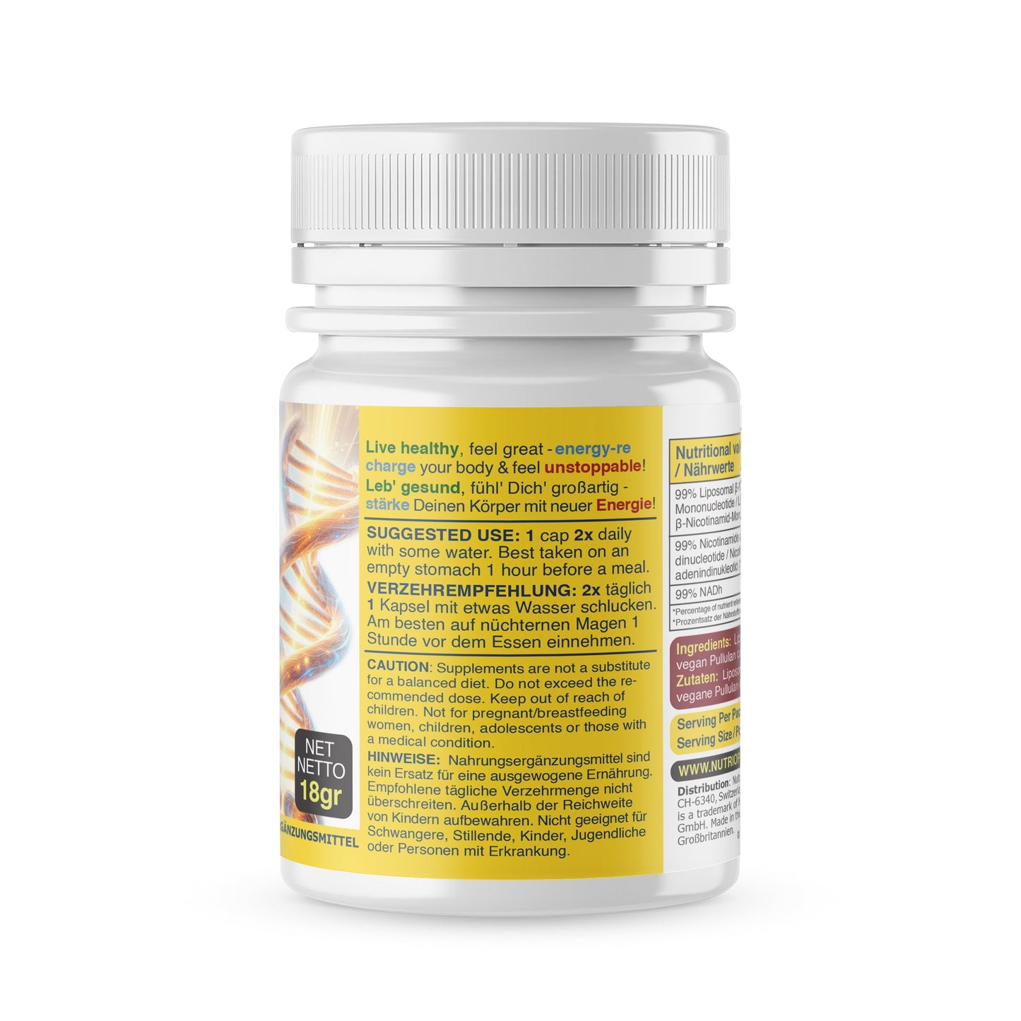 Nutriop Longevity® Max Strength LIPOSOMAL NMN PLUS +, Enhanced with NADH & NAD+ - 360mg High-Potency Capsules (50 Count) - 18g