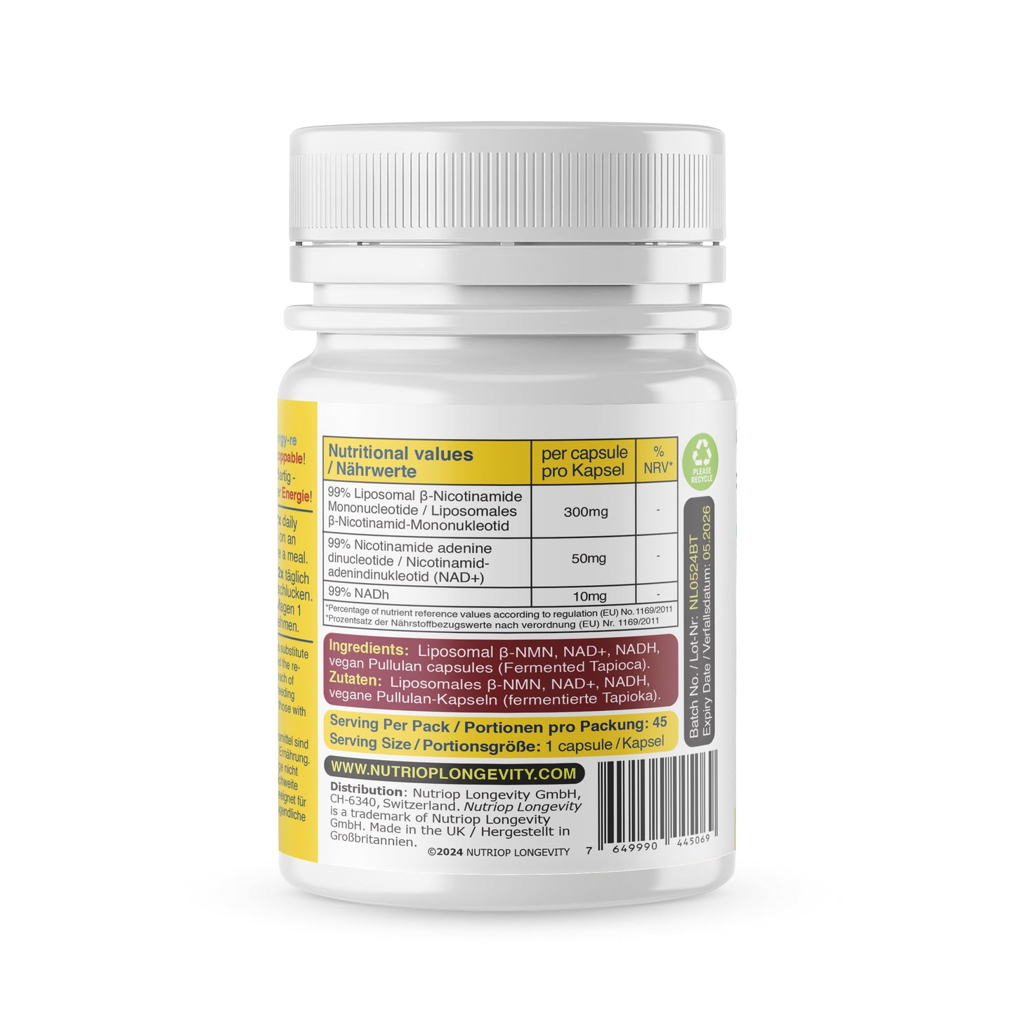 Nutriop Longevity® Max Strength LIPOSOMAL NMN PLUS +, Enhanced with NADH & NAD+ - 360mg High-Potency Capsules (50 Count) - 18g